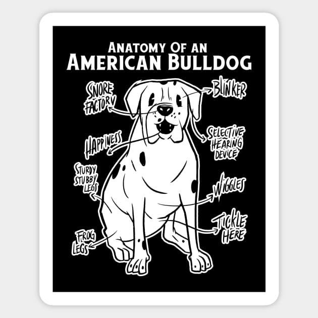 Anatomy Of An American Bulldog Sticker by UNDERGROUNDROOTS